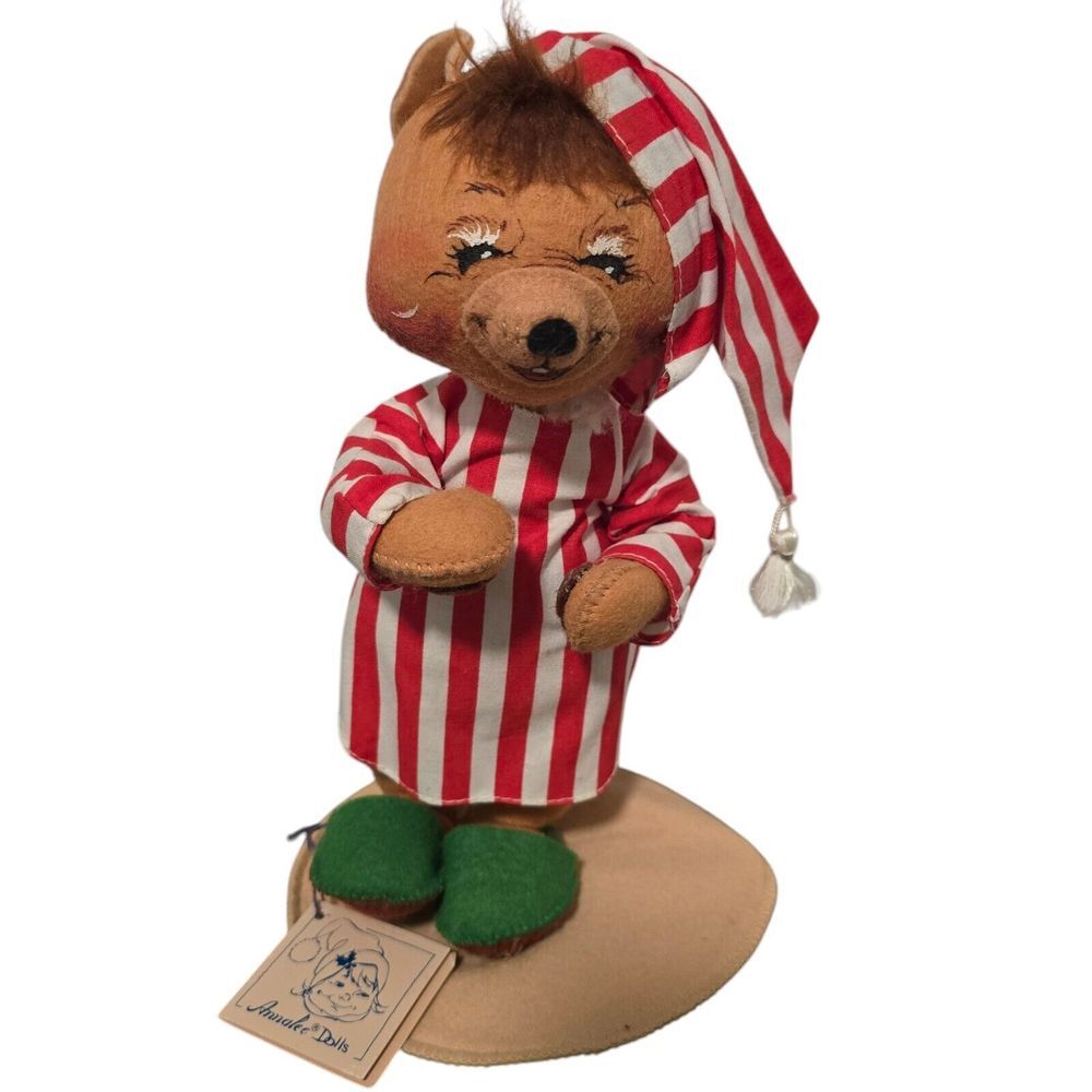 Annalee Christmas Mouse Red Striped Pajamas Stocking Cap‎ All Original Tags